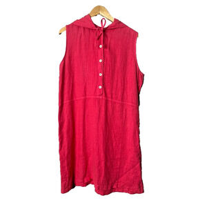 Sunbelt 100% Linen Pink Hoodie Dress Size Large Coastal Lagenlook Beachy Button